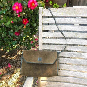 Anne Klein Vintage Olive Green Suede and Leather Shoulder Crossbody Clutch Purse